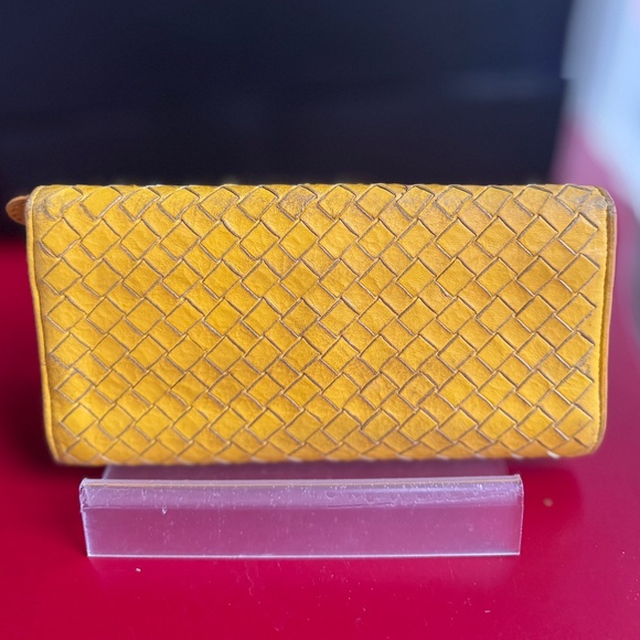 Bottega Veneta Yellow Intrecciato Woven Leather Long Wallet Hand Painted Upcycle - Picture 3 of 16